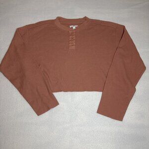 BP. Thermal Crew Neck Blush Rose Cropped Long Sleeve Shirt NEW